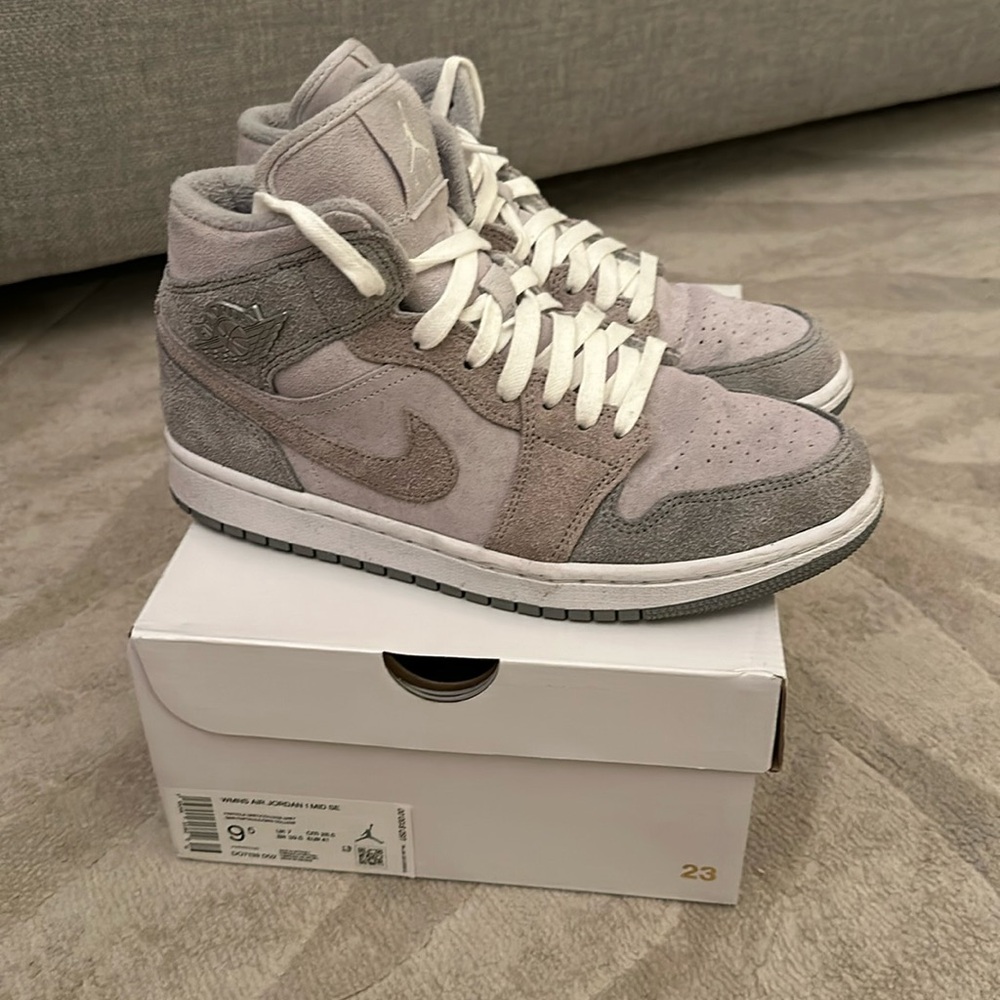 Jordan Women’s High-Top Sneakers in Light Gray and White
